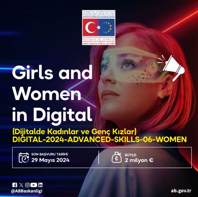 Dijital Avrupa Programı Dijitalde Kadınlar ve Genç Kızlar Çağrısı açıldı.